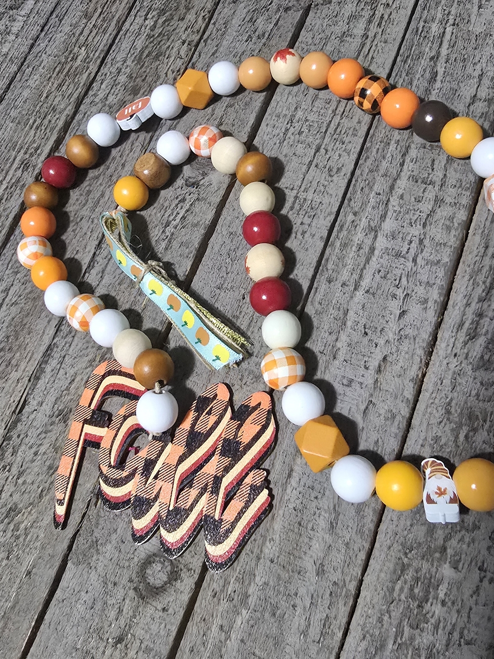 Wood Beaded Garland in Orange, Yellow, White